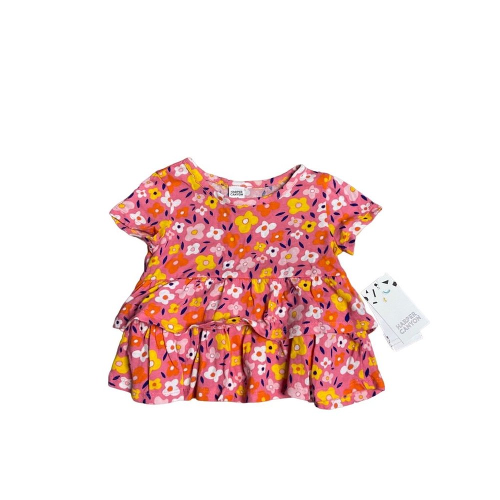 Harper Canyon Dress Baby 12 Months Short Sleeve Ruffle Tiered Pink Floral A Line